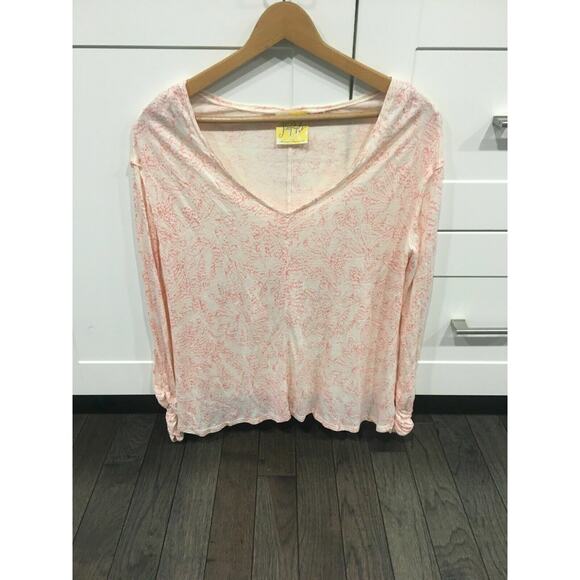 Free People Lagenlook Shirt, Peach & Ivory, Small Top, Ruched Long Sleeve - Picture 1 of 4